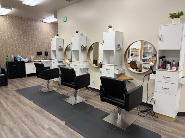 Hair styling stations at Sacre Bluu Salon