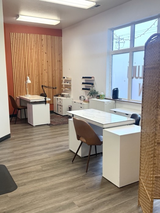 Nail desk area at Sacre Bluu Salon